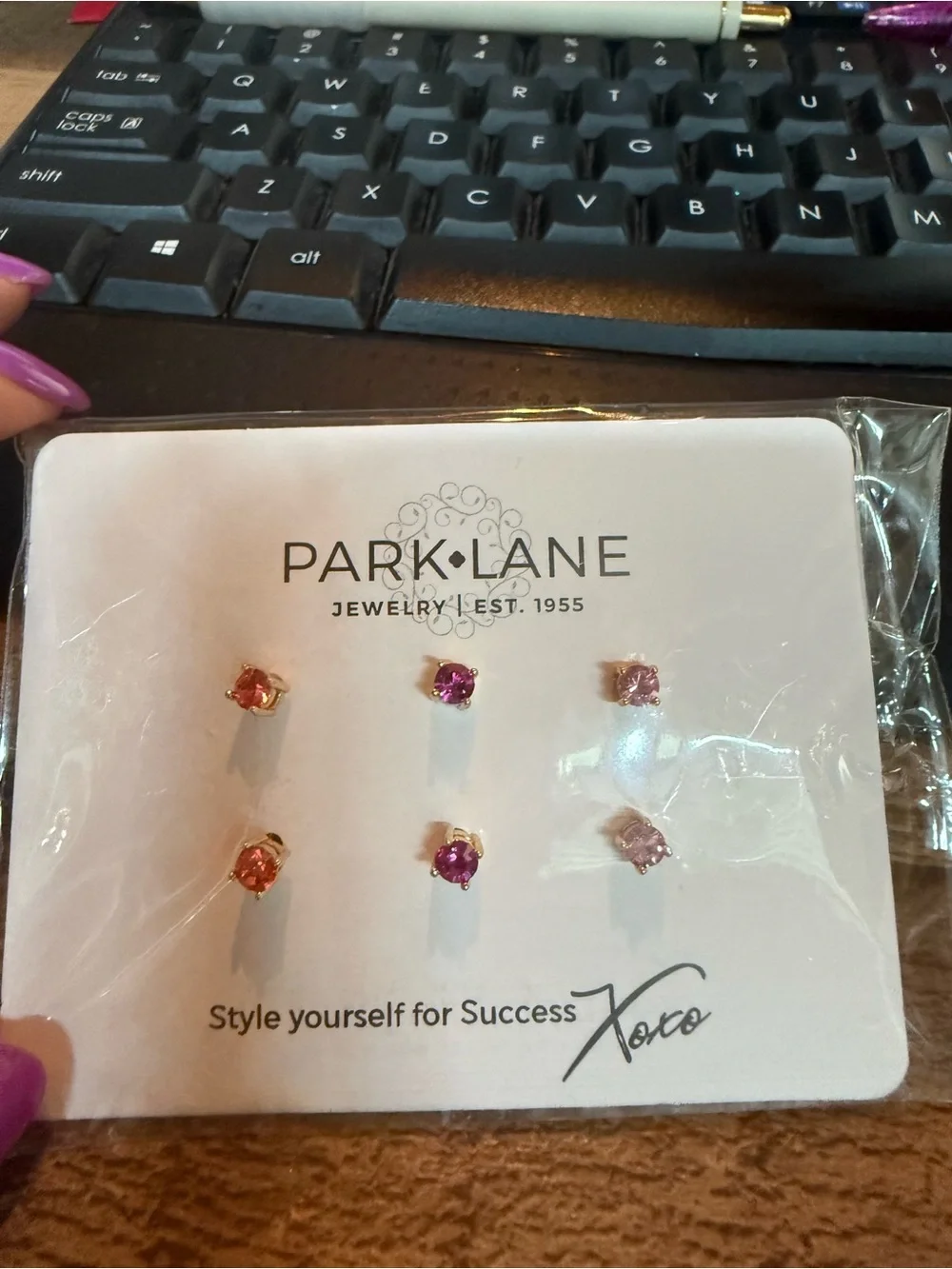 Park Lane Gold-Tone Stud Earring Trio Set in Orange and Pink